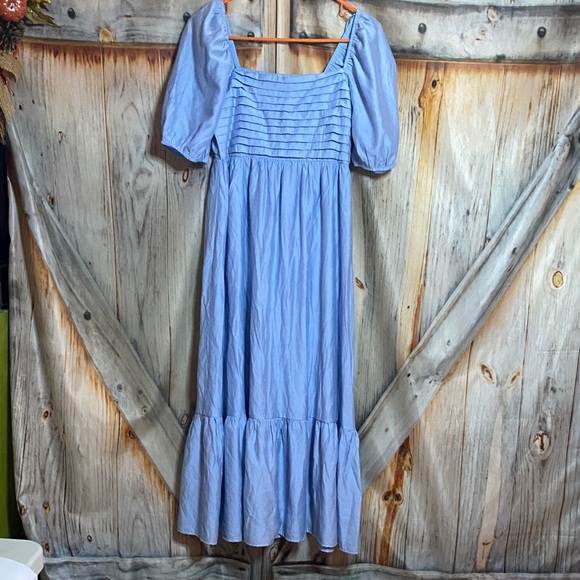 Blu Pepper NWOT Light Blue Puff Sleeve Dress Empire Waist Maxi Cottony Lined - Picture 2 of 7
